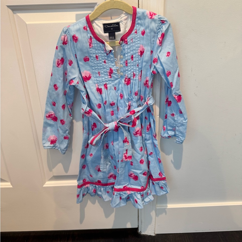 Oscar de la Renta Blue Floral Dress with Pink Accents